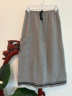 Vintage Tom Tom Black and White Gingham Cotton Blend Maxi Skirt Elastic Waist